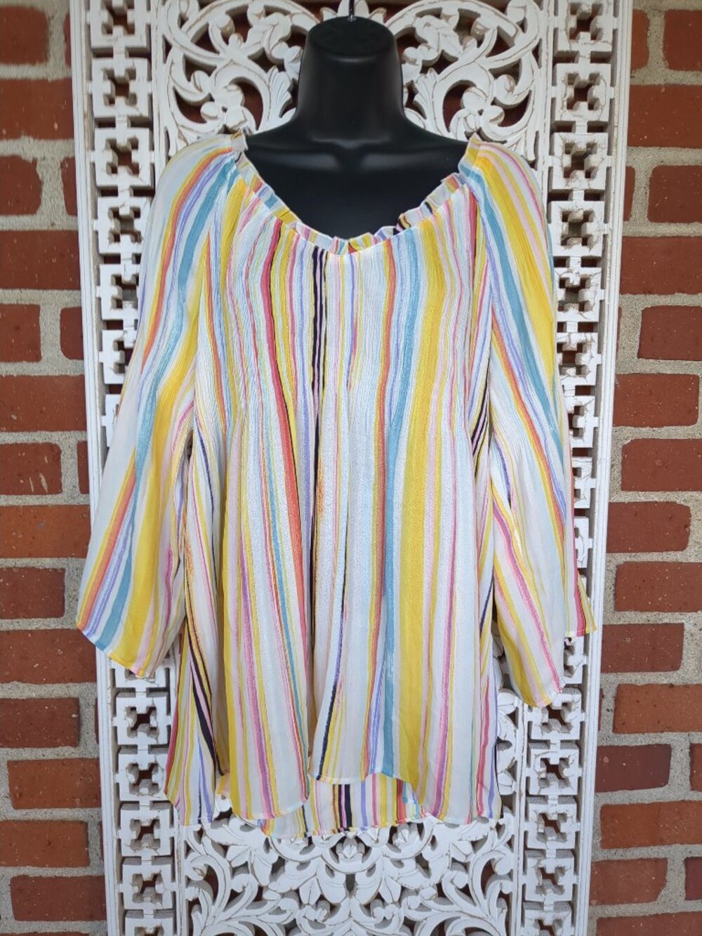 L Flared Mid Length Figure Flattering Striped Top Tunic